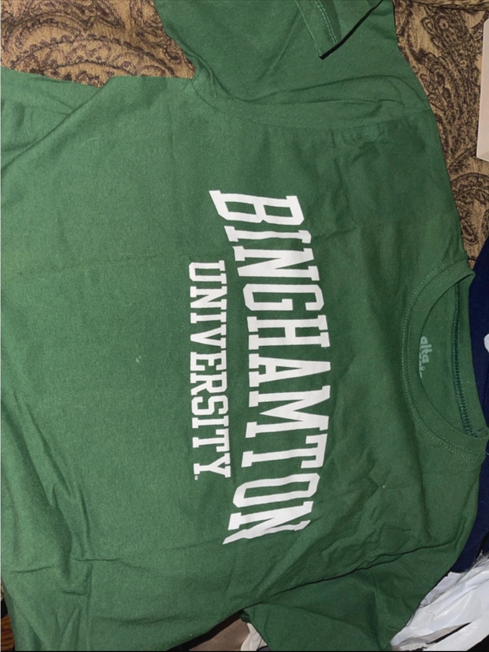 Gracia Green Short Sleeve with Binghamton University White Collegiate Print